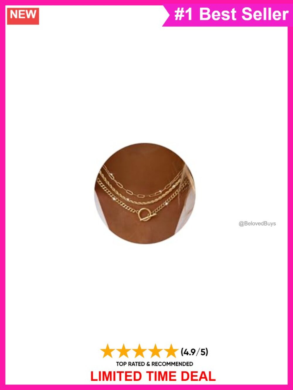 14K Gold Plated Layered Necklace Set Toggle Paperclip Chain